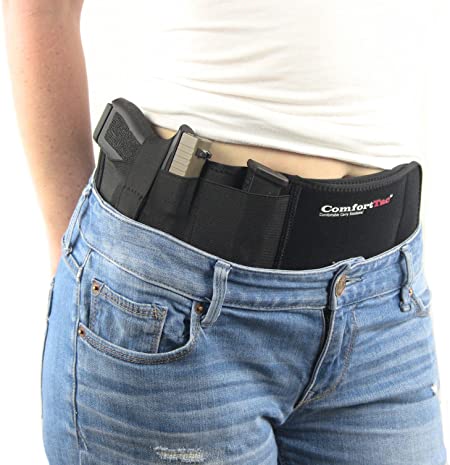 ComfortTac XL Ultimate Belly Band Holster for Concealed Carry | Black | Fits Gun Smith and Wesson Bodyguard, Glock 19, 17, 42, 43, P238, Ruger LCP, and Similar Sized Guns | for Men and Women