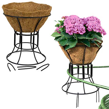 Plastec (2-Pack) Coco Garden Plant Stand & Hose Guide Outdoor Standing Planter 12 Inch Flower Holder