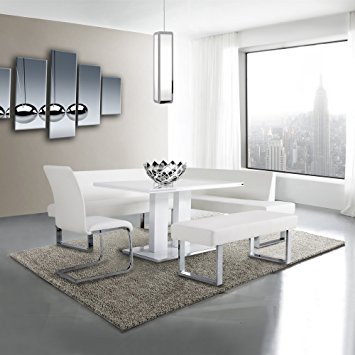 Armen Living LCAMDIWHTO Amanda Dining Table with White and Brushed Stainless Steel Finish