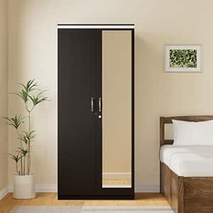 Amazon Brand - Solimo Vega 2 Door Engineered Wood Wardrobe with Drawer and Full Mirror (Wenge Finish)