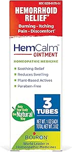 Boiron HemCalm Ointment for Hemorrhoid Relief of Pain, Itching, Swelling or Discomfort - 3 oz (3 Pack of 1 oz)