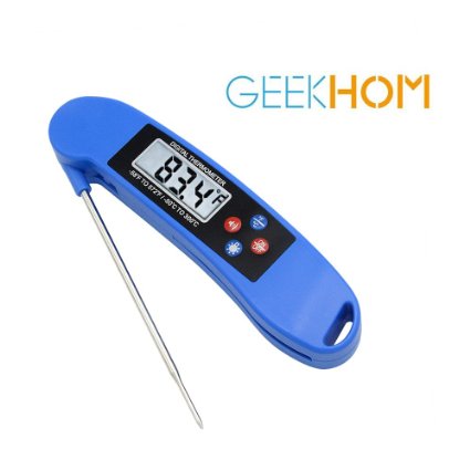 Meat Thermometer for Cooking Food BBQ Grill Smoker Oven, GEEKHOM Electronic Digital Instant Read Thermometer [Talking, LCD Screen, Backlight] for Water, Candy, Sugar, Kitchen (-58°F to 572°F, Blue)