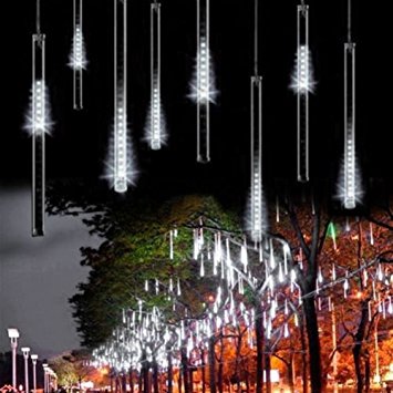 LED Meteor Shower Lights,Haimi Tree 12Inch 8 Tube 144 Leds,Falling Rain Drop Icicle Snow Fall String LED Waterproof Lights for Holiday Xmas Tree Valentine Wedding Party Decoration(White)
