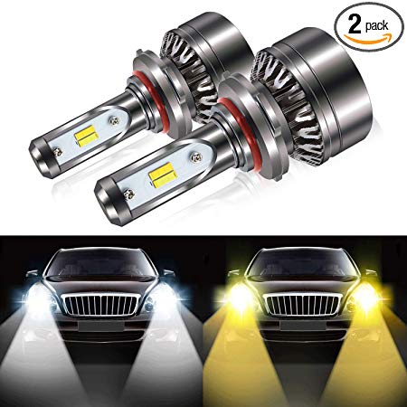 9005 HB3 Led Headlight Bulbs, 8000LM Extremely Bright Dual Color (6000K/3000K) Anti-Flicker Conversion Kit Halogen Bulbs Replacement - Cool White/Golden Yellow - 2 Years Warranty