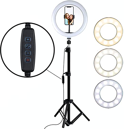 Aduro U-Stream 10" Selfie Ring Light with Phone Tripod Stand (18” to 52" Adjustable Height) Holder, Social Media Influencer Live-Streaming Phone Mount and Light Kit