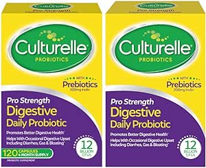 Culturelle Pro Strength Daily Probiotic, Digestive Capsules, Naturally Sourced Probiotic Strain Proven to Support Digestive & Immune Health, Gluten & Soy Free, 4 Month Supply, 60 Count (Pack of 2)