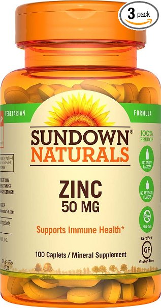 Sundown NaturalsZinc Gluconate 50 mg, 100 Caplets (Pack of 3)