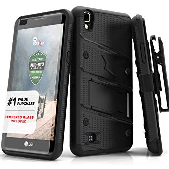 ZIZO Bolt Series LG Tribute HD Case Military Grade Drop Tested with Tempered Glass Screen Protector Holster LG X Style Black