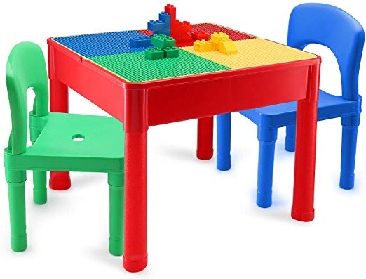 Kids Activity Table and Chair Set - 3 in 1 Kids Table Use As A Water Table, Building Block Table, Play and Arts and Crafts Table, with Storage Space, for Kids, Toddlers - Includes Table and 2 Chairs