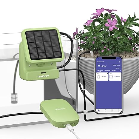 WS-2 Wi-Fi Automatic Watering System, Solar Drip Irrigation System, APP Control with Flexible Mini Hub, Water Shortage Alert, 2600mAh Built-in Battery, Easy DIY for Potted Plants, Balcony