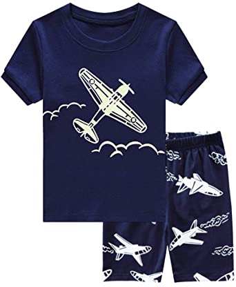 Toddler Boys Pajamas Fire Truck 100% Cotton Kids Summer Short Sets Dinosaur Glow in Dark Airplane PJS Set 2-7 T