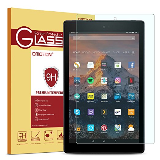 Fire HD 10 Screen Protector, OMOTON Tempered Glass Screen Protector for Fire HD 10 with [9H Hardness] [Crystal Clear] [Scratch Resist] [Bubble Free]