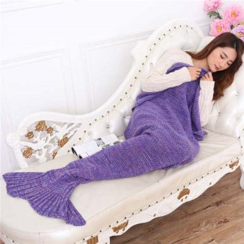 Casofu® Warm and Soft Mermaid Tail Blanket 7 diffenrent Colors Mermaid Blanket for Kids and Adult, Feet Go in Fins,77"x33"(Purple)
