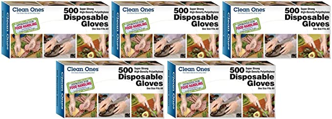Clean Ones Disposable Gloves, One Size Fits All, 500 Count (5 Pack)