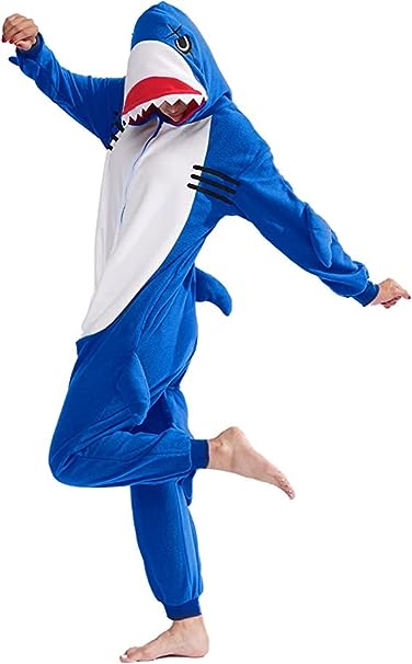 vavalad Adult Shark Onesie Pajamas Unisex Animal Cosplay Costume One Piece for Women and Men