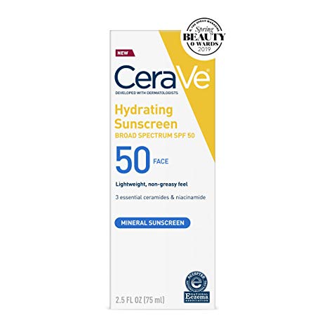 Cerave 100% Mineral Sunscreen SPF 50 | Face Sunscreen with Zinc Oxide & Titanium Dioxide for Sensitive Skin | 2.5 oz, 1 Pack