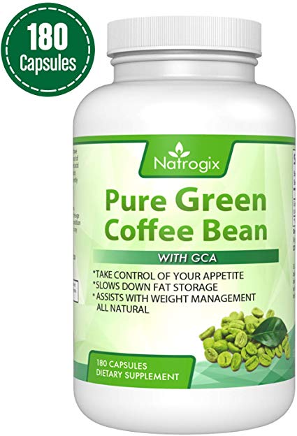 Natrogix 800mg Green Coffee Bean Extract - Pure Natural GCA (Standardized to 50% Chlorogenic Acids) Supplement, Appetite Suppressant to Lose Weight. Energy Booster,180 Capsules/Made in USA