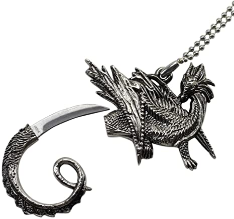 Fantasy Flying Steel Fire Dragon Fantasy Necklace Knife with Chain