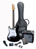 RST BK LH Full Size Left Handed Black Electric Guitar Package w Guitar Amp Strap and Instructional DVD