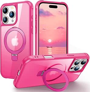 Hocase for iPhone 16 Pro Case 6.3", with Magnetic Ring Stand [Compatible with MagSafe] [Military Grade Protection] Slim Shockproof Translucent Protective Phone Case - Hot Pink