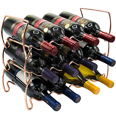 Sorbus 3-Tier Stackable Wine Rack - Classic Style Wine Racks for Bottles - Perfect for Bar, Wine Cellar, Basement, Cabinet, Pantry, etc - Hold 12 Bottles, Metal (Copper)