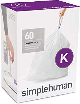 simplehuman Code K, Custom Fit Bin Liners, 60 Liners, White, 35-45 L