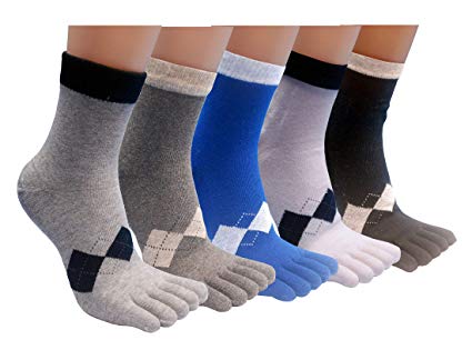 Men's Toe Socks 5 Finger Cotton Mesh Wicking/Striped (Crew,Low Cut 4/5 Pack)