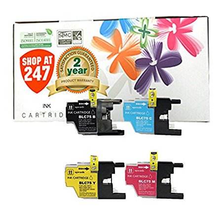 Shop At 247 ® Compatible Ink Cartridge Replacement for Brother LC75 XL (1 Black, 1 Cyan, 1 Yellow, 1 Magenta, 4-Pack)