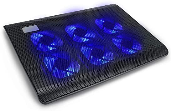 yidenguk Laptop Cooling Pad, Adjustable Angle Ultra Quiet Gaming Laptop Cooler Stand with 6 Fans, Blue Led Lights, 2 USB Ports, Suitable for 12-15.4 Inches Laptop, Notebook