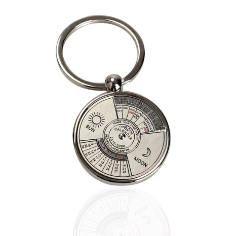 Vktech Mini Perpetual Calendar Keychain Ring Unique Metal Keyring 50 Years