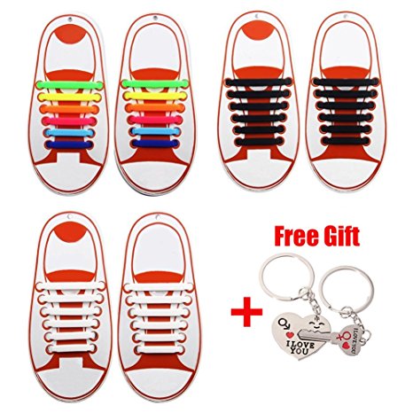 Gissy Studio No Tie Elastic Shoelace, Quick Athletic Running Shoe Laces, Strings With Multicolor For Boots, Flat, Walking, Lace Up Tennis And Casual Shoes(Pack Of 3,Kids)