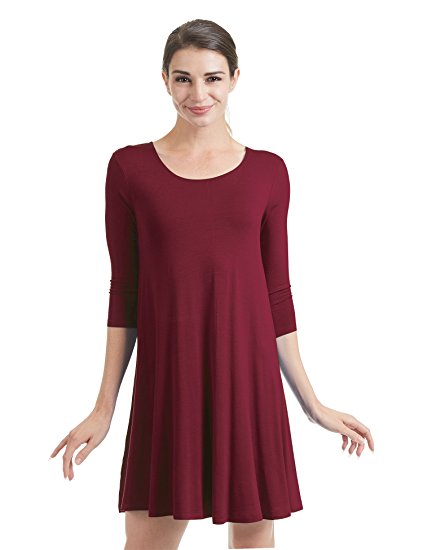 Come Together California CTC Womens Round Neck 3/4 Sleeves Trapeze Dress - Made in USA
