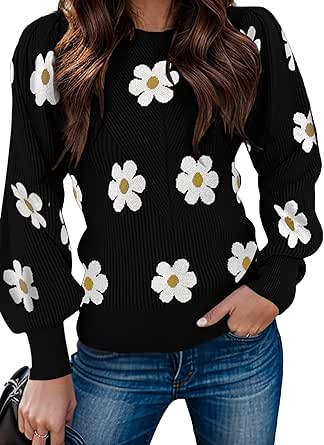 Zeagoo Womens Sweaters Fall 2024 Fashion Trendy Long Sleeve Sweaters Ribbed Knit Winter Outfits Puff Pullover Jumper Tops