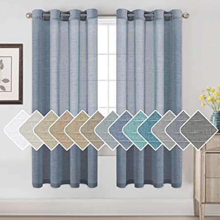 H.VERSAILTEX Linen Sheer Curtains 72 inch Length - Energy Saving Easy Care Privacy Protection Nickel Grommet Window Panels/Drapes for Nursery Room/Living Room (Set of 2, Denim)