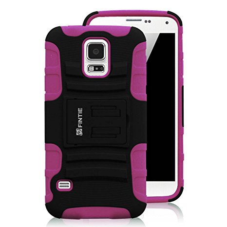 Fintie Samsung Galaxy S5 Case - Guardian Series Dual Layer Holster with Kickstand and Belt Swivel Clip for Galaxy SV 2014 Smartphone, Black/Purple