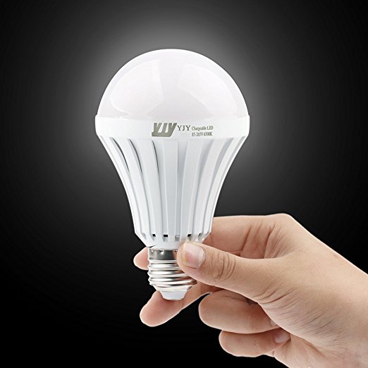 YJY Rechargeable Emergency LED Light Bulb A19 Lamp - Still Work After Power Outage - 12W 6500K E27 E26 110V 120V 220V - 1 Pack
