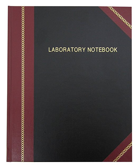 BookFactory Lab Notebook / Laboratory Notebook - Professional Grade - 96 Pages, 8" x 10" (Ruled Format) Cover is Black and Burgundy Imitation Leather, Smyth Sewn Hardbound (LRU-096-SRS-A-LKMST1)
