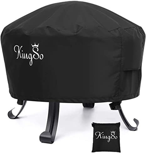 KINGSO Outdoor Fire Pit Cover Round 26" Waterproof 600D Heavy Duty Patio Fire Bowl Cover with Buckles, Drawstring Closure & 2 Air Vents Thick PVC Coating Firepit Cover All-Season Protection