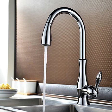 BOHARERS High Arch Single Handle Pull Down Sprayer Pull Out Kitchen Faucets, Polished Chrome