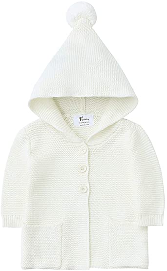 Baby Boy Girl 100% Organic Cotton Knitted Cardigan Sweater with Hood