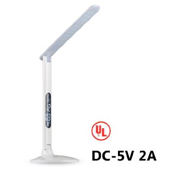 9W Dimmable Eye Protection 5V 2A USB Charging Port LED Desk Lamp Geega LCD Calendar Alarm Clock Thermometer  Modern Foldable Touch Control Adjustable 3 Modes 5 Level Brightness LED Lamp White