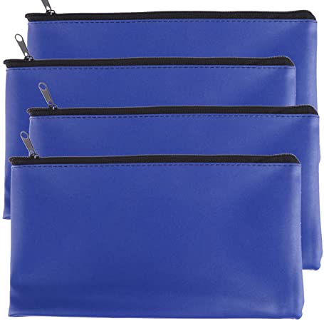 Tongnian Bank Bag Money Pouch Leatherette Security Deposit Bags Utility Zipper Bags for Cash Money,Check Wallet,Cosmetics,Tools,11x6 inch 4 Pack (Blue)