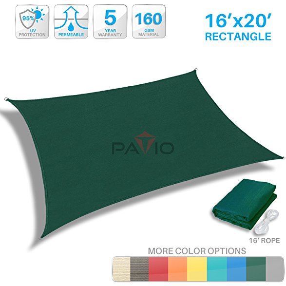 Patio Paradise 16'x20' Dark Green Sun Shade Sail Rectangle Canopy - Permeable UV Block Fabric Durable Patio Outdoor - Customized Available