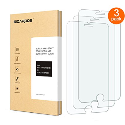 iPhone 8 Plus / 7 Plus Screen Protector, [3-Pack] SIDARDOE 9H Hardness Tempered Glass Screen Protector for iPhone 8 Plus / iPhone 7 Plus, HD Ultra Clear, 0.33mm 2.5D Round Edge, Anti-Scratch