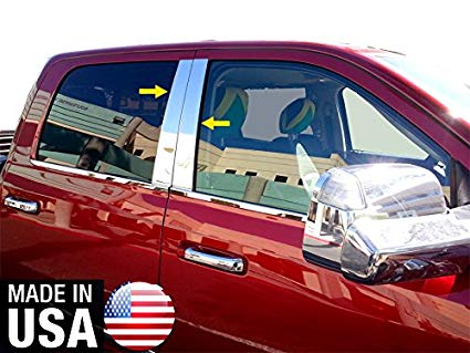 Made In USA! Works With 2009-2018 Dodge Ram 1500 Crew/2010-2018 Ram Mega Cab 4PC Stainless Steel Chrome Pillar Post Trim
