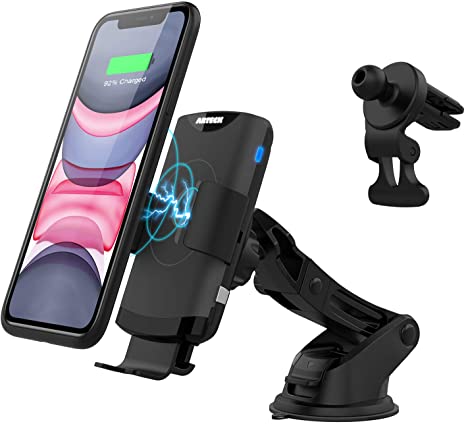 10W Wireless Car Charger Phone Mount, Arteck Universal Car Mount Phone Holder Fast Charging Compatible with iPhone 11/Pro/Max/Xr/Xs/X/8/Plus, Samsung Galaxy S10/Note 10/S9/S8/Note9/8, Other Smartphone