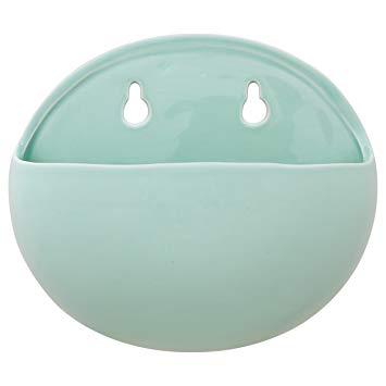 Rivet Modern Rounded Earthenware Wall Mount Planter, 6.25"H, Aqua