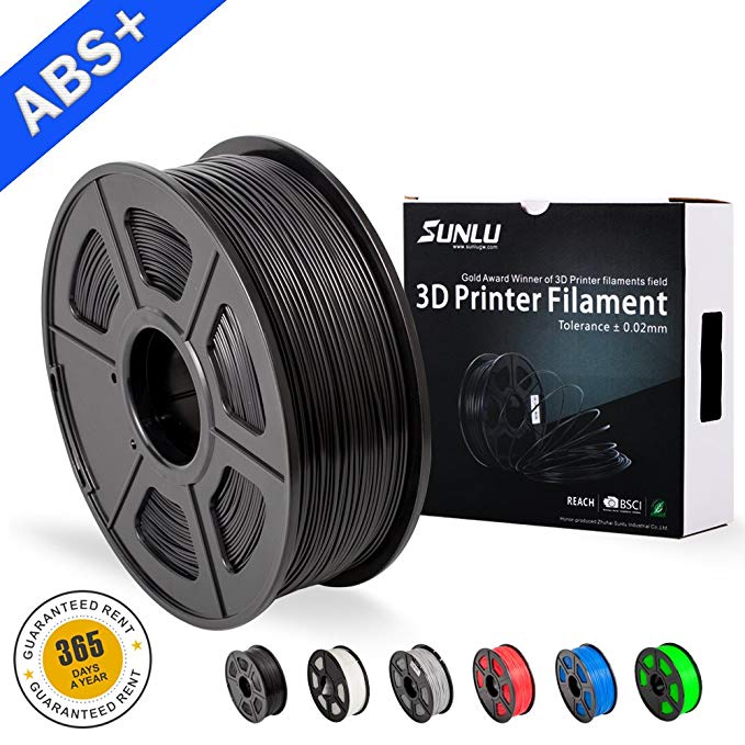 SUNLU ABS Plus 3D Printer Filament, ABS Filament 1.75 mm, 3D Printing filament Low Odor Dimensional Accuracy  /- 0.02 mm, 2.2 LBS (1KG) Spool 3D Filament for 3D Printers & 3D Pens,Black ABS