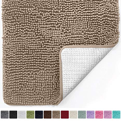 Gorilla Grip Original Luxury Chenille Bathroom Rug Mat (44 x 26), Extra Soft and Absorbent Large Shaggy Rugs, Machine Wash/Dry, Perfect Plush Carpet Mats for Tub, Shower, and Bath Room (Beige)