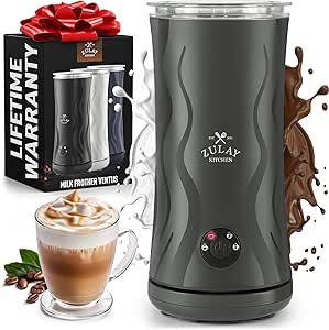 Zulay 4-in-1 Milk Frother and Steamer - Automatic Hot and Cold Foam Maker with Auto Shut Off & Temperature Control for Coffee, Latte, Cappuccino, Hot Chocolate - Gray